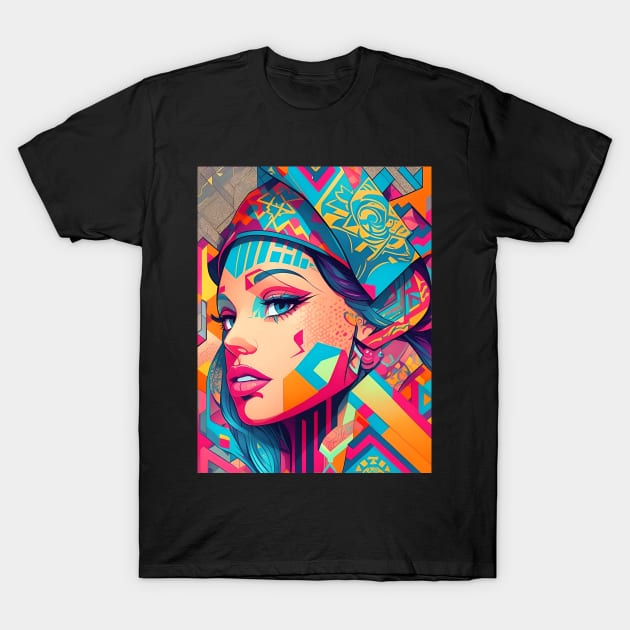 Woman In Urban WallStyle - AI Art T-Shirt by Asarteon